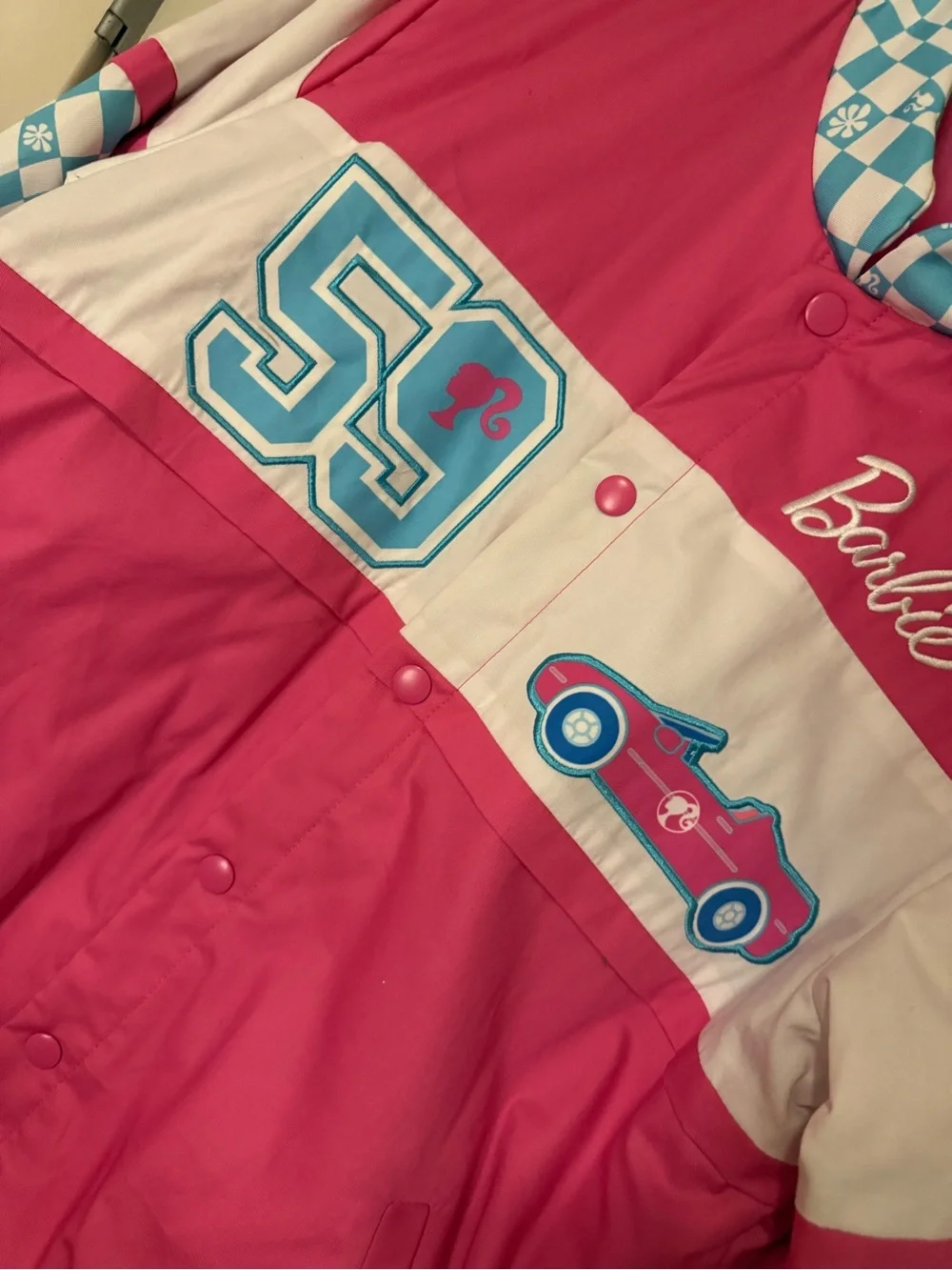 Spirit Halloween Barbie Hot Pink & White Retro Jacket with Blue Accents - Picture 4 of 5